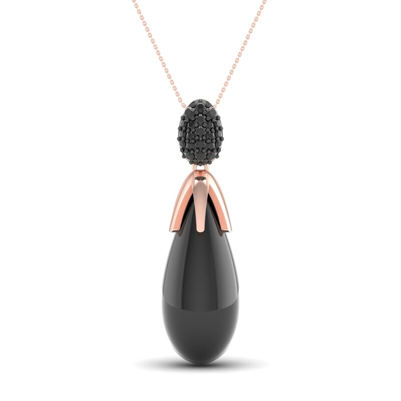 Natural Onyx & Black Diamond Necklace 1/ ct tw Round 10K Rose Gold