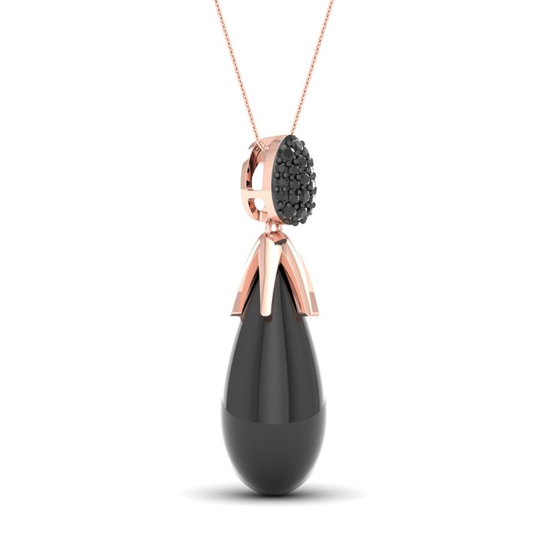 Main Image 2 of Natural Onyx & Black Diamond Necklace 1/6 ct tw Round 10K Rose Gold