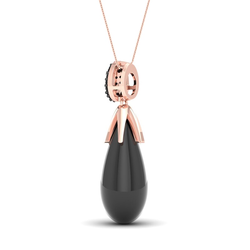 Main Image 4 of Natural Onyx & Black Diamond Necklace 1/6 ct tw Round 10K Rose Gold