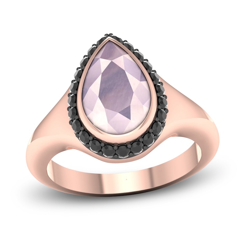 Natural Pink Quartz & Black Diamond Ring 1/4 ct tw Round 10K Rose Gold