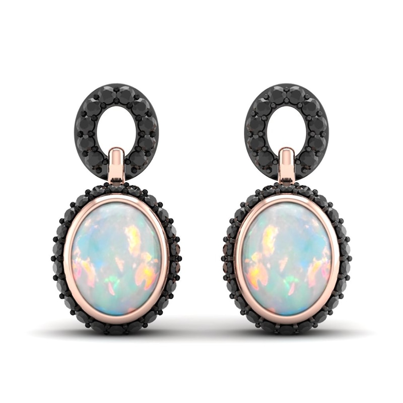 Natural Opal & Black Diamond Earrings 1/2 ct tw Round 10K Rose Gold