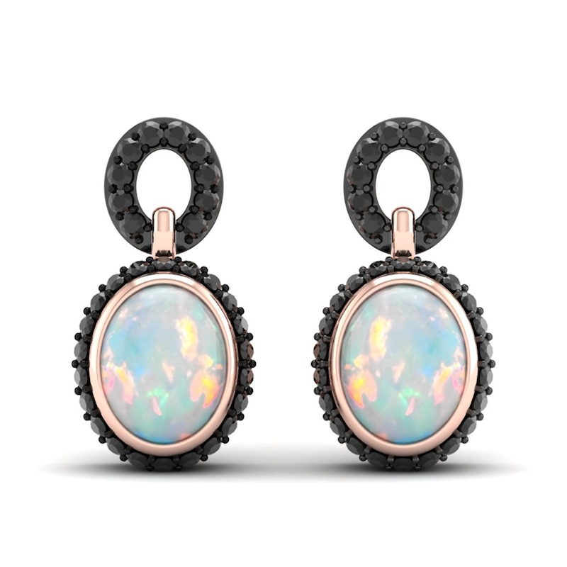 Main Image 1 of Natural Opal & Black Diamond Earrings 1/2 ct tw Round 10K Rose Gold