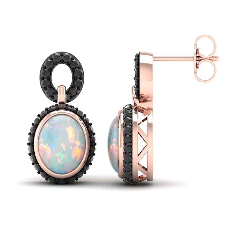 Main Image 3 of Natural Opal & Black Diamond Earrings 1/2 ct tw Round 10K Rose Gold