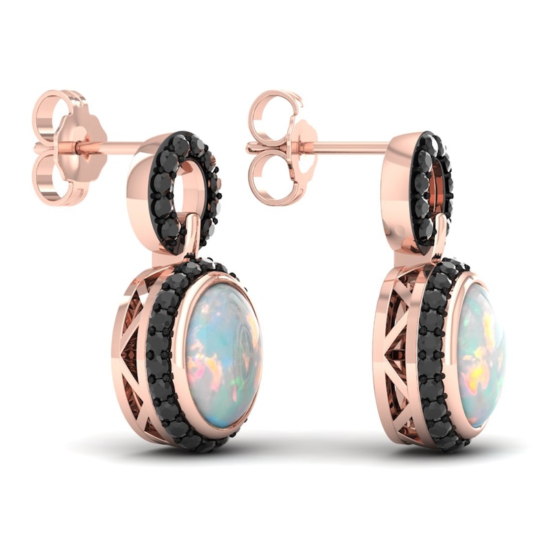 Natural Opal & Black Diamond Earrings 1/2 ct tw Round 10K Rose Gold