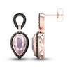 Thumbnail Image 2 of Black Diamond & Natural Pink Quartz Dangle Earrings 1/2 ct tw Round 10K Rose Gold