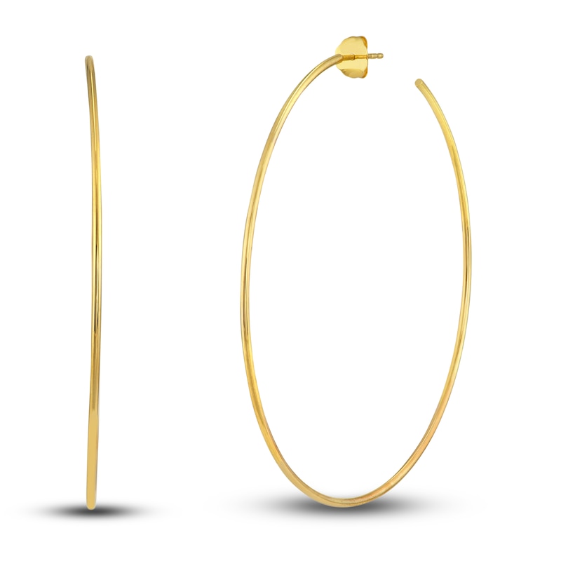 Round Wire Hoop Earrings 14K Yellow Gold 60mm