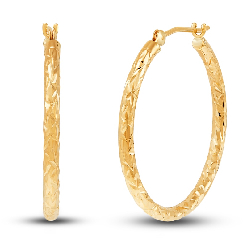 Diamond-Cut Tube Hoop Earrings 14K Yellow Gold