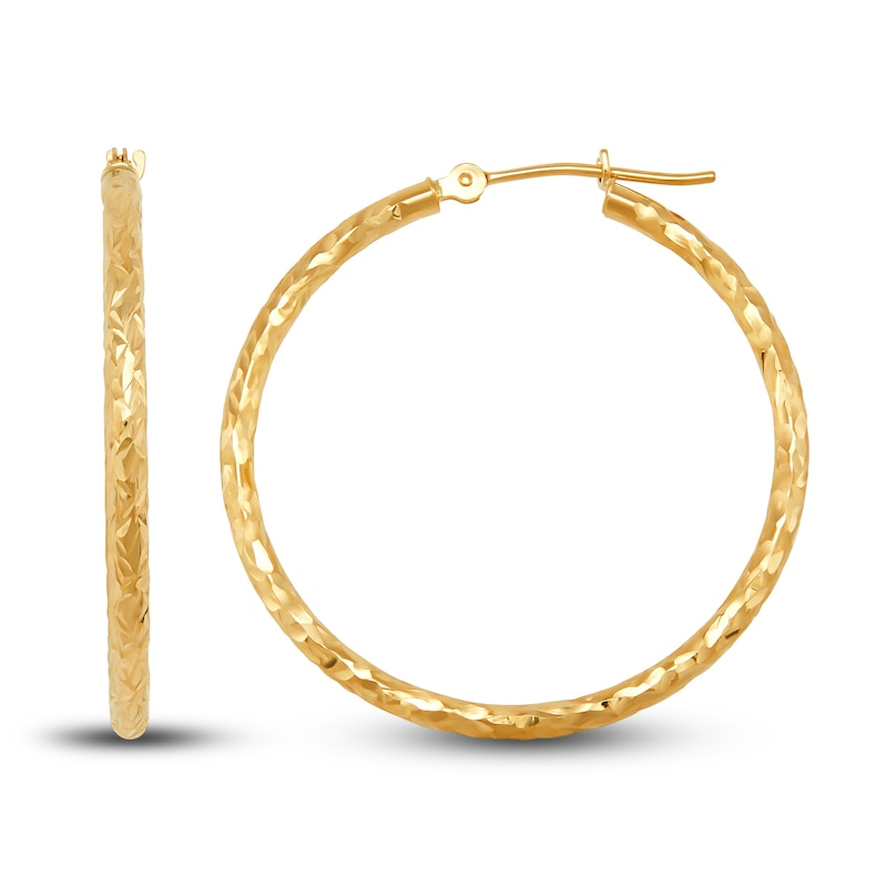 Diamond-Cut Tube Hoop Earrings 14K Yellow Gold