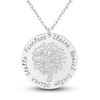 Engravable Family Tree Pendant Necklace 10K White Gold 25mm 18" Adj.