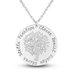 Engravable Family Tree Pendant Necklace 10K White Gold 25mm 18" Adj.