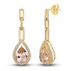 Natural Morganite & Natural White Topaz Paperclip Drop Earrings 10K Yellow Gold