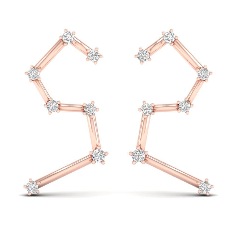Diamond Leo Constellation Earrings 1/8 ct tw Round 14K Rose Gold