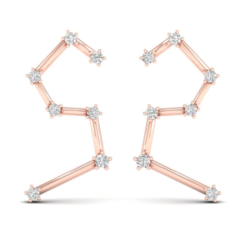 Main Image 1 of Diamond Leo Constellation Earrings 1/8 ct tw Round 14K Rose Gold