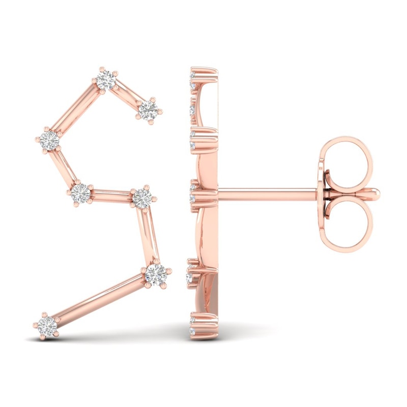 Main Image 2 of Diamond Leo Constellation Earrings 1/8 ct tw Round 14K Rose Gold