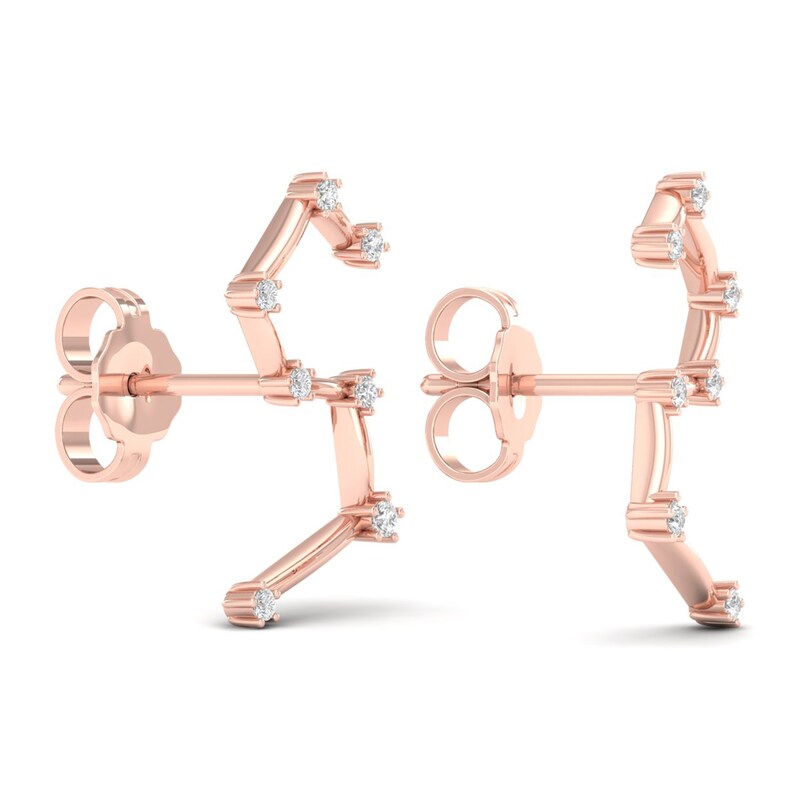 Diamond Leo Constellation Earrings 1/8 ct tw Round 14K Rose Gold