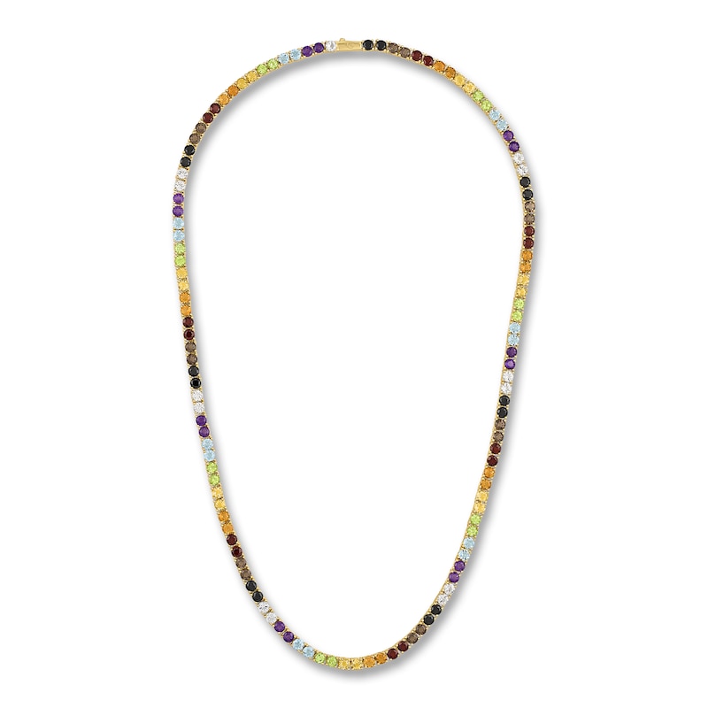Main Image 1 of 1933 by Esquire Men's Natural Multi-Gemstone Tennis Necklace 14K Yellow Gold-Plated Sterling Silver 22"