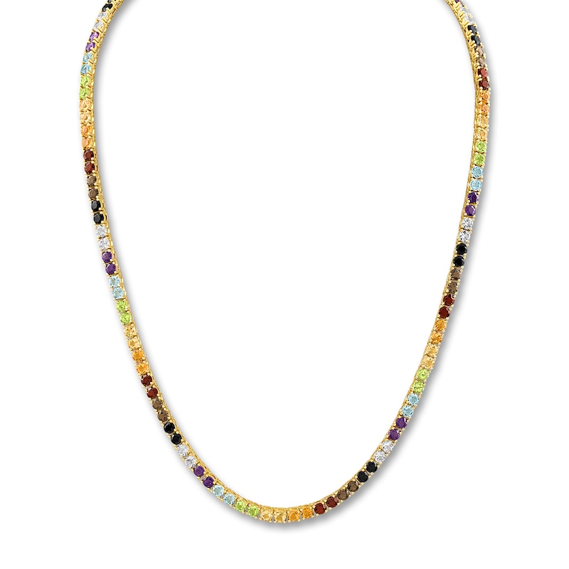 Main Image 2 of 1933 by Esquire Men's Natural Multi-Gemstone Tennis Necklace 14K Yellow Gold-Plated Sterling Silver 22"