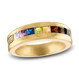 1933 By Esquire Men's Natural Multi-Gemstone Ring Sterling Silver/14K Yellow Gold-Plated
