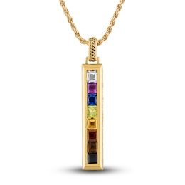 Natural Multi-Gemstone Pendant Necklace 14K Yellow Gold-Plated/Sterling Silver 22&quot;