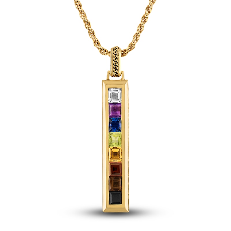 1933 by Esquire Natural Multi-Gemstone Pendant Necklace 14K Yellow Gold-Plated Sterling Silver 22"