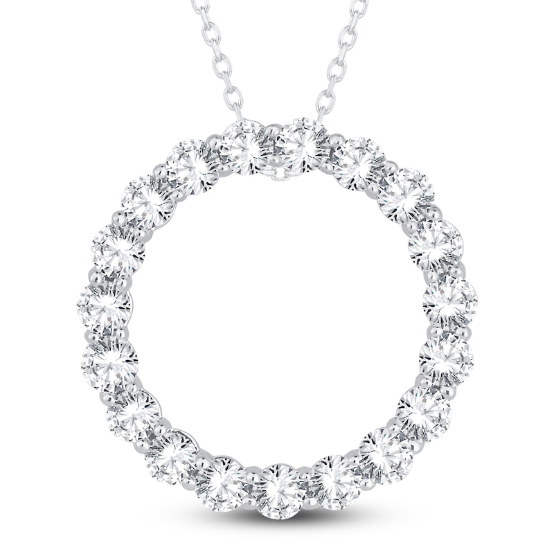 Diamond Circle Pendant Necklace 2 ct tw Round 14K White Gold 18"