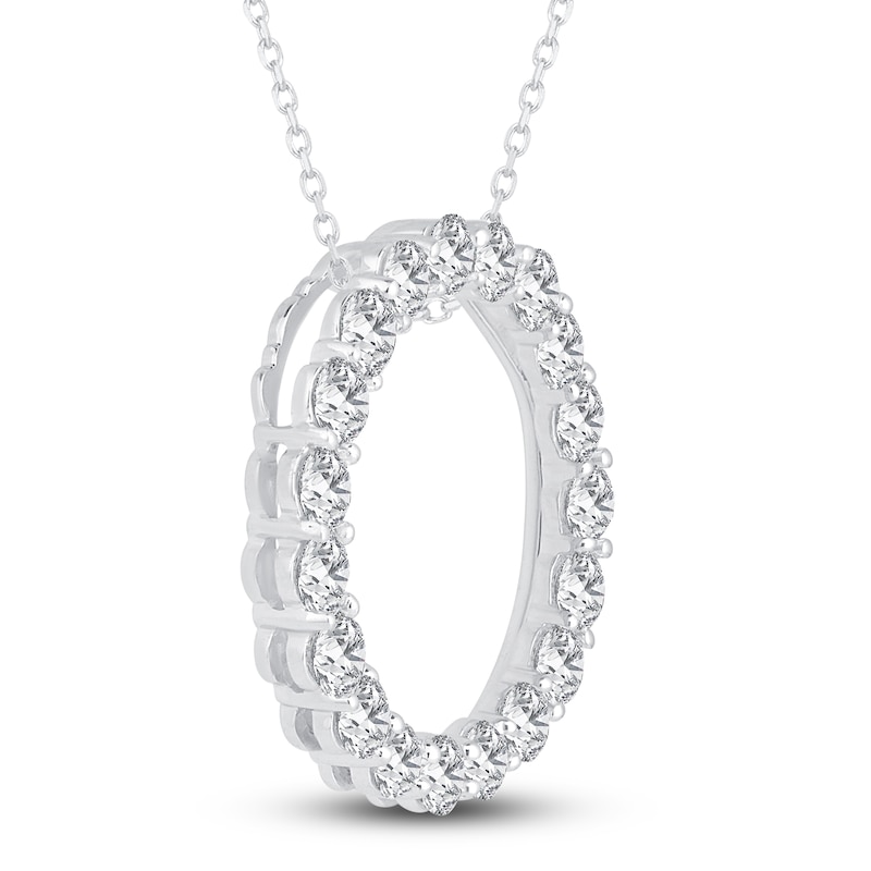 Diamond Circle Pendant Necklace 2 ct tw Round 14K White Gold 18"