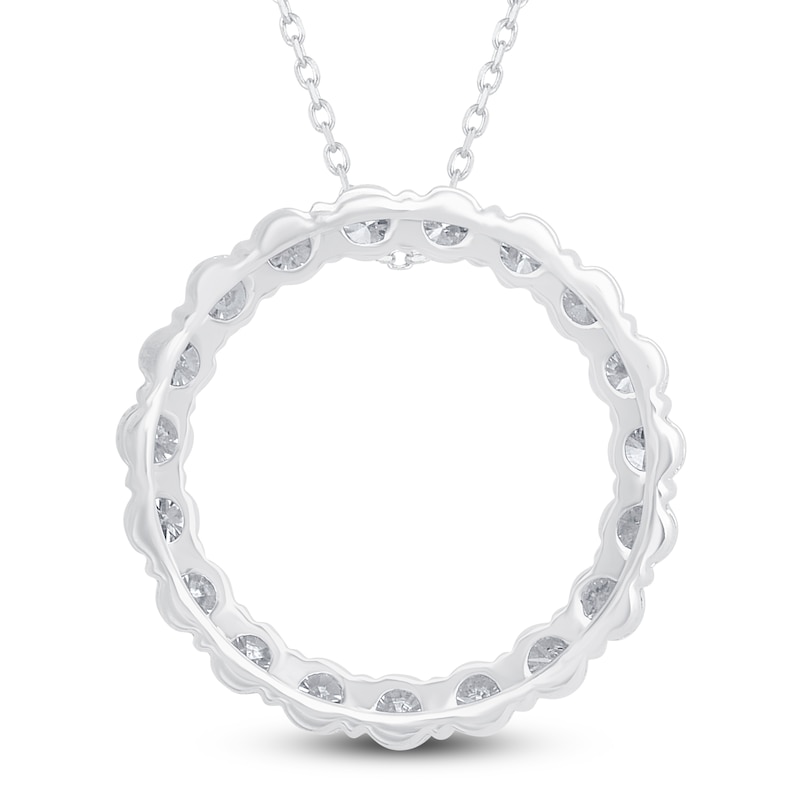Diamond Circle Pendant Necklace 2 ct tw Round 14K White Gold 18"