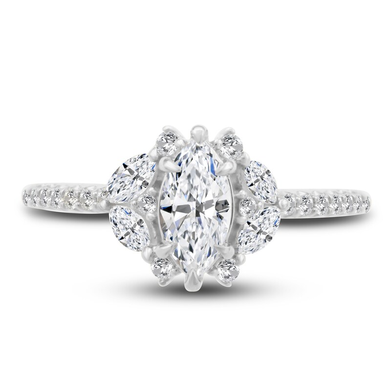 Main Image 3 of Diamond Engagement Ring 1 ct tw Marquise/Round 14K White Gold