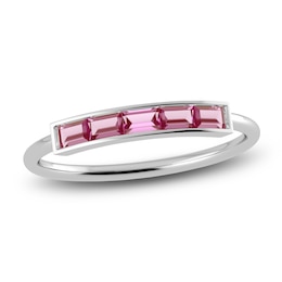 Juliette Maison Natural Pink Tourmaline Baguette Bar Ring 10K White Gold