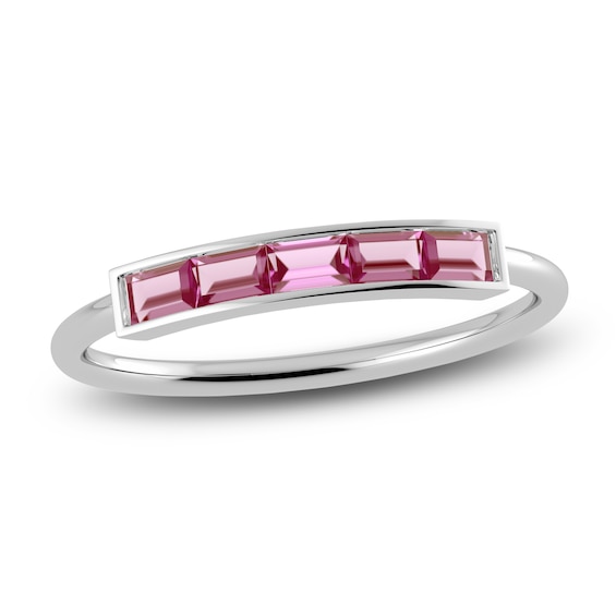 Juliette Maison Natural Pink Tourmaline Baguette Bar Ring 10K White Gold