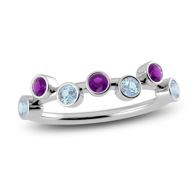 Main Image 1 of Juliette Maison Natural Amethyst & Natural Aquamarine Ring 10K White Gold