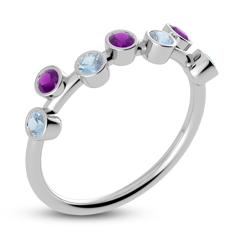 Main Image 2 of Juliette Maison Natural Amethyst & Natural Aquamarine Ring 10K White Gold