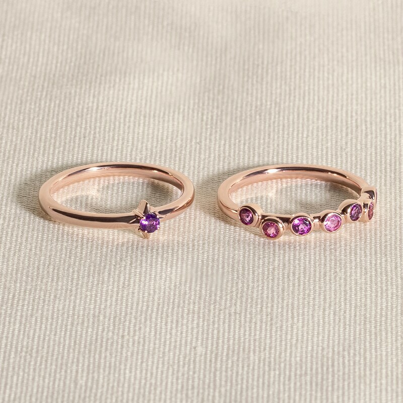 Main Image 4 of Juliette Maison Natural Emerald & Natural Amethyst Ring 10K Rose Gold