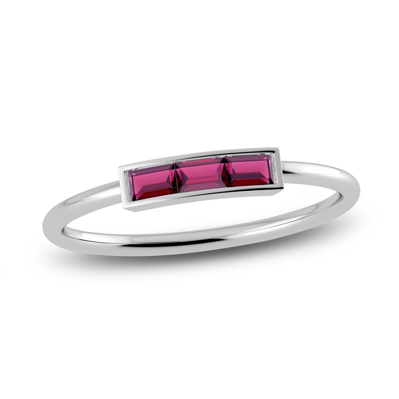 Main Image 1 of Juliette Maison Natural Rhodolite Garnet Baguette Bar Ring 10K White Gold