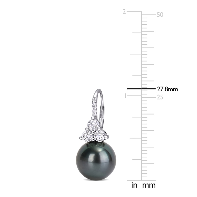 Main Image 2 of Tahitian Cultured Freshwater Pearl & White Lab-Created Sapphire Earrings 1/20 ct tw Round 10K White Gold