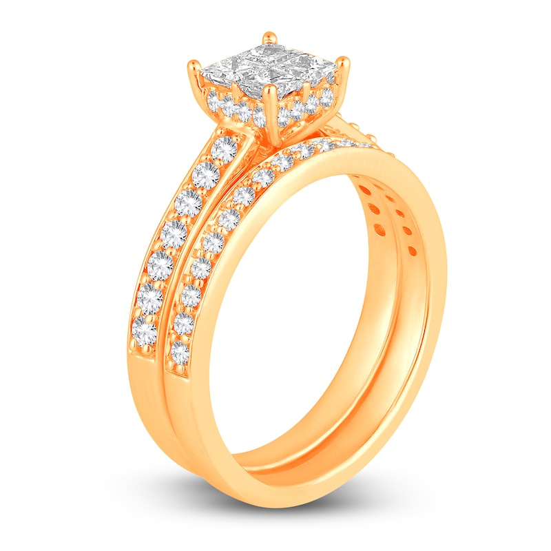 Diamond Bridal Set 1 ct tw Princess/Round 14K Yellow Gold