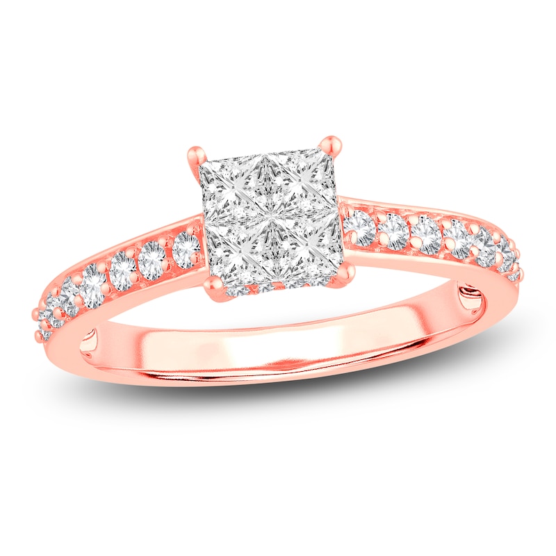 Diamond Engagement Ring 7/8 ct tw Princess/Round 14K Rose Gold