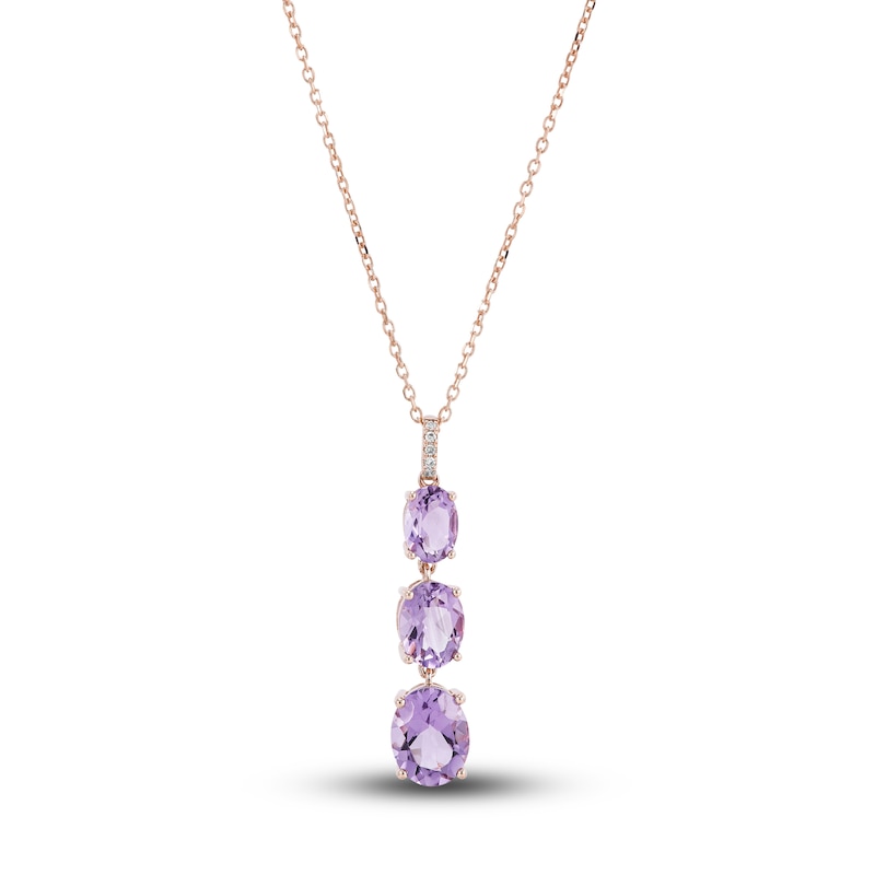 Natural Pink Quartz 3-Stone Pendant Necklace 10K Rose Gold