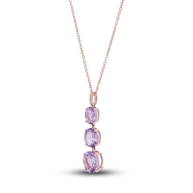 Main Image 2 of Natural Pink Quartz 3-Stone Pendant Necklace 10K Rose Gold