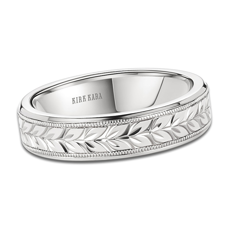 Main Image 1 of Kirk Kara Men's Engraved Leaf Wedding Band Platinum