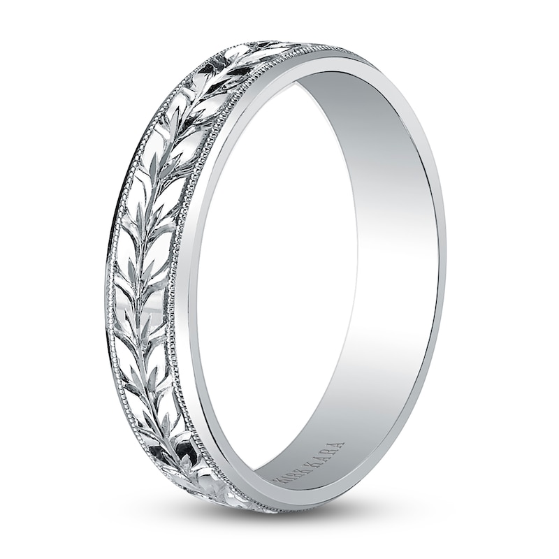 Main Image 2 of Kirk Kara Men's Engraved Leaf Wedding Band Platinum