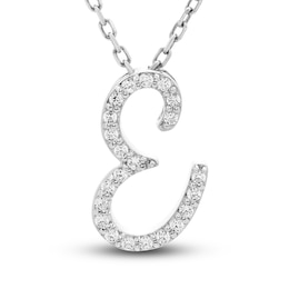 Diamond Initial E Pendant Necklace 1/10 ct tw Round 10K White Gold