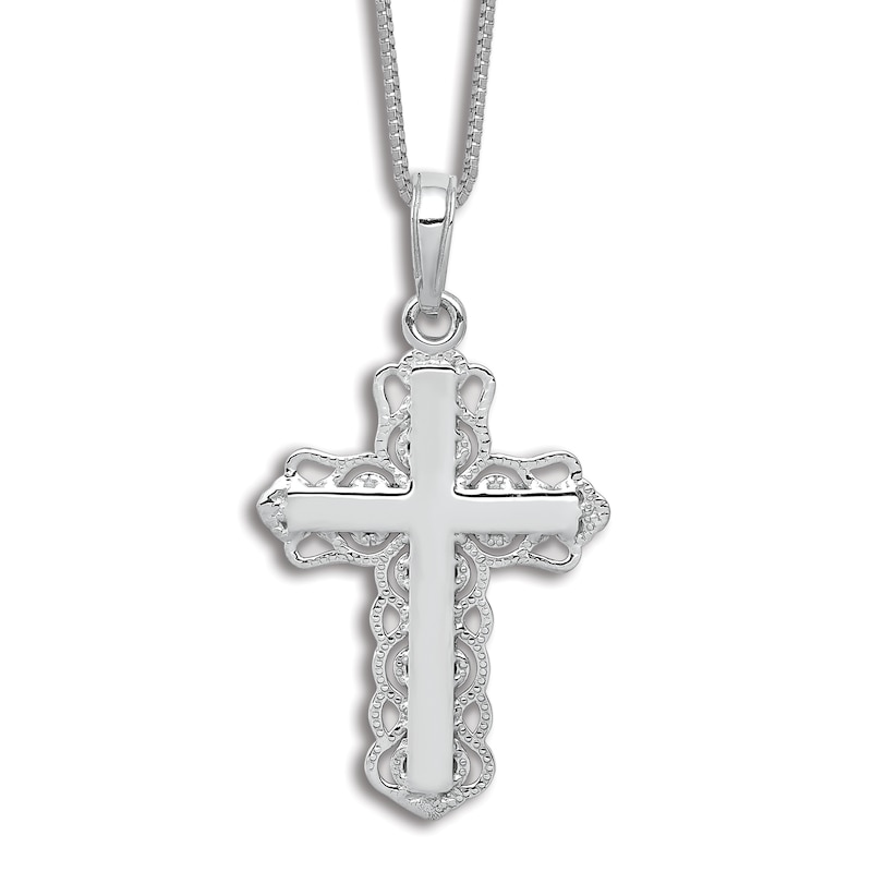 Main Image 1 of Cross Pendant Necklace 14K White Gold 18"