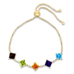 LALI Jewels Natural Multi-Gemstone Bracelet 1/20 ct wt Diamonds 14K Yellow Gold 10&quot;