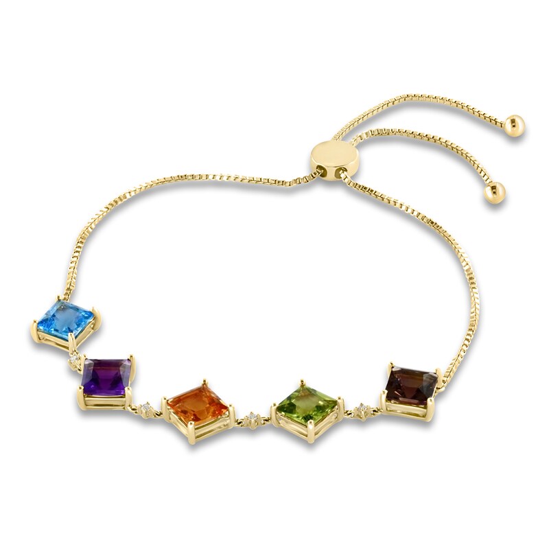 LALI Jewels Natural Multi-Gemstone Bracelet 1/20 ct wt Diamonds 14K Yellow Gold 10"