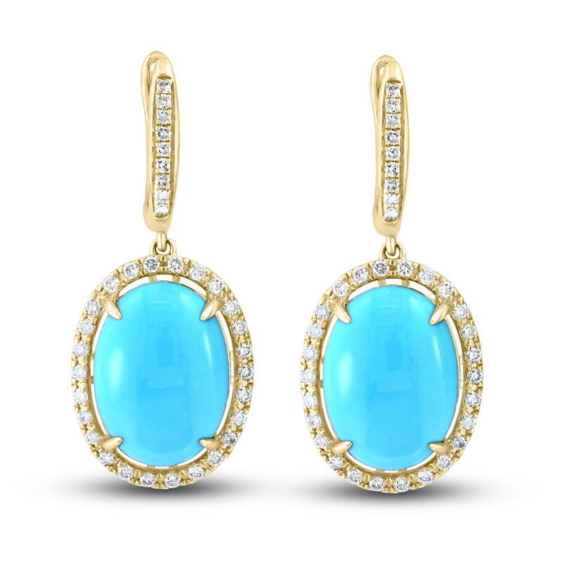LALI Jewels Natural Turquoise Earrings 5/8 ct tw Diamonds 14K Yellow Gold
