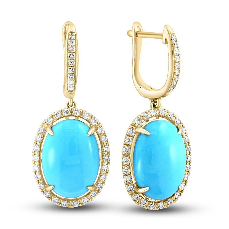 LALI Jewels Natural Turquoise Earrings 5/8 ct tw Diamonds 14K Yellow Gold