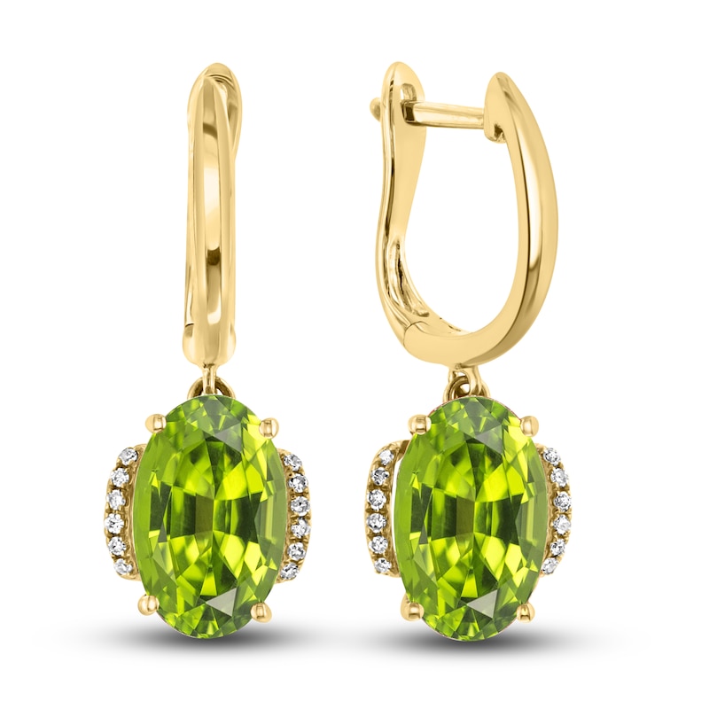 Main Image 1 of LALI Jewels Natural Peridot Earrings 1/15 ct tw Diamonds 14K Yellow Gold