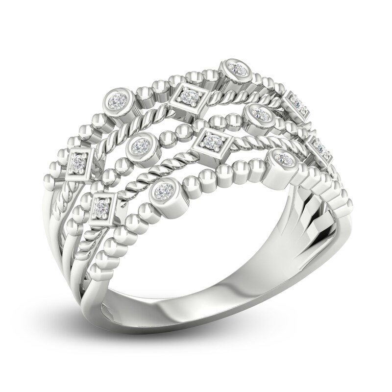 Main Image 2 of Diamond Beaded Bezel Wedding Band 1/10 ct tw Round 14K White Gold