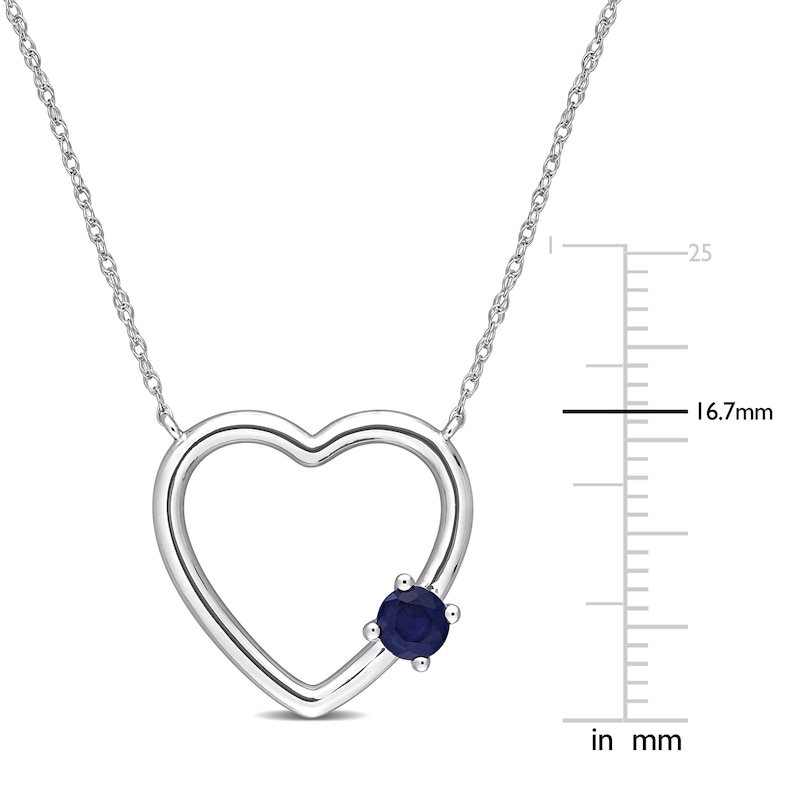 Natural Sapphire Heart Necklace 10K White Gold 17"